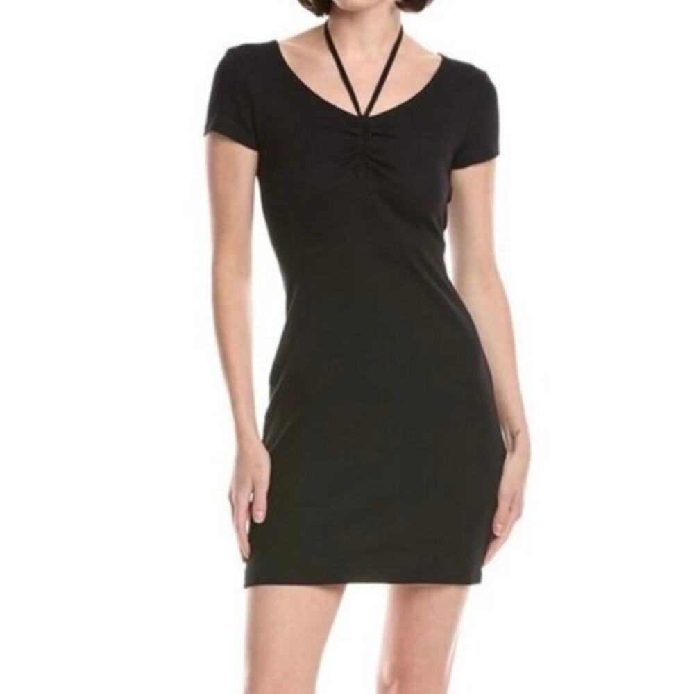 Michael Stars Dress SZ Petite Small Lani Halter Mini Black Ultra Rib NWT Stretch